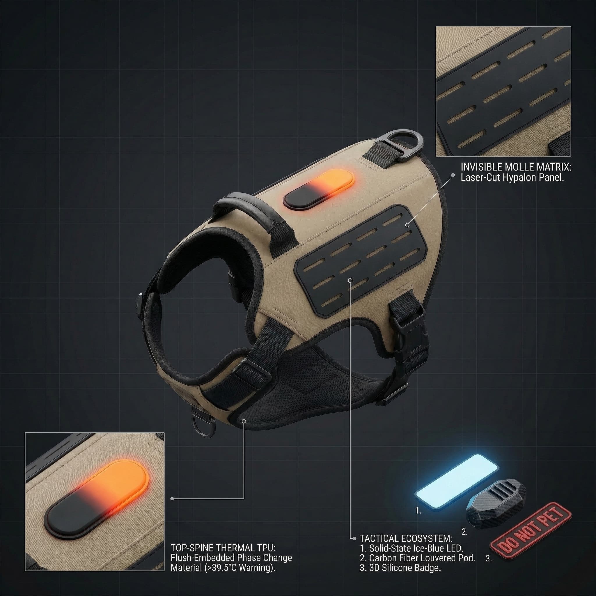 Studio shot of the full VKVK Exo-Core harness in black and grey